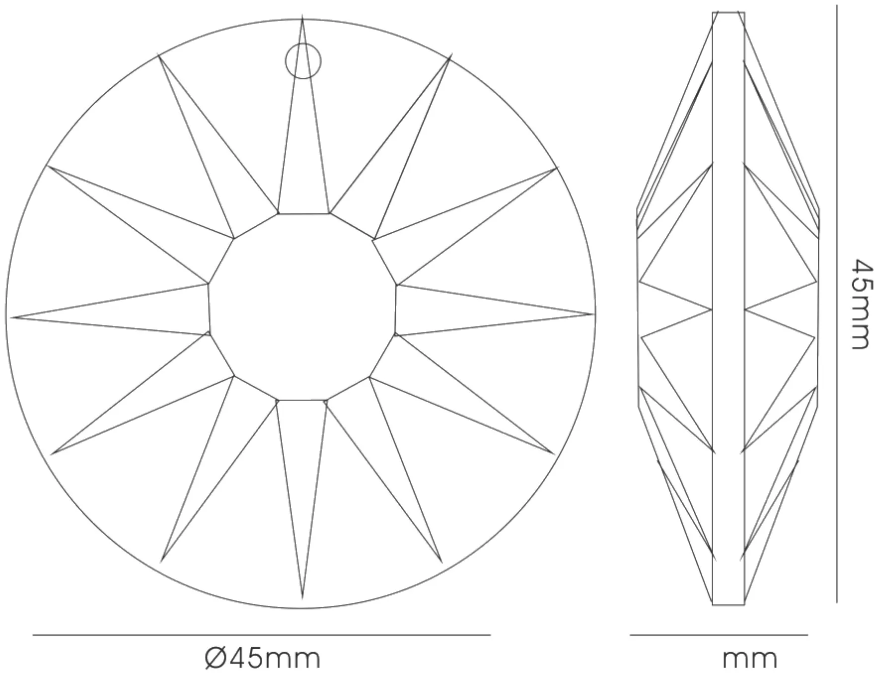 Crystal Disc Without Ring 45mm 1 Hole C40051  Diyas Crystal Droplet